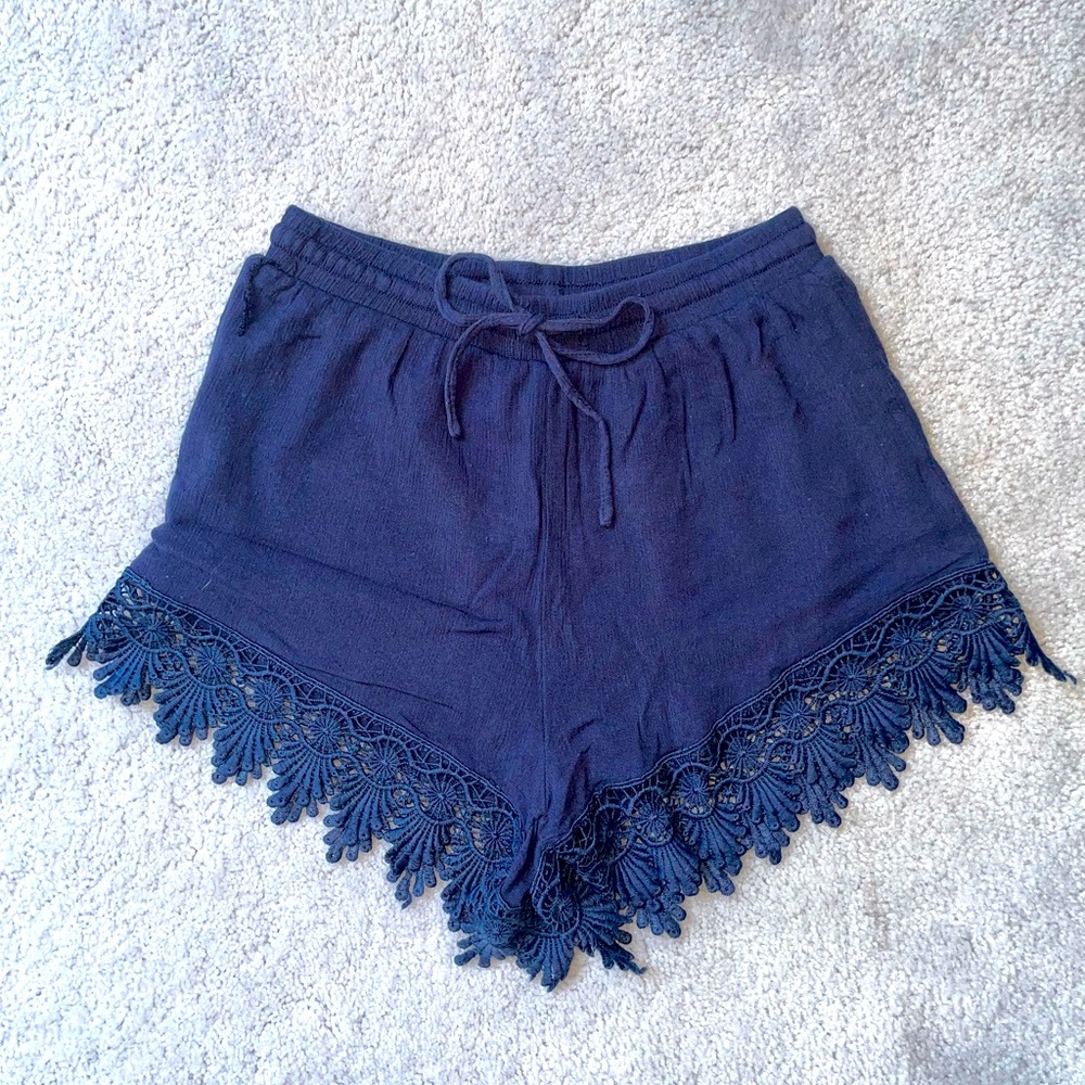 Navy Fringe Shorts